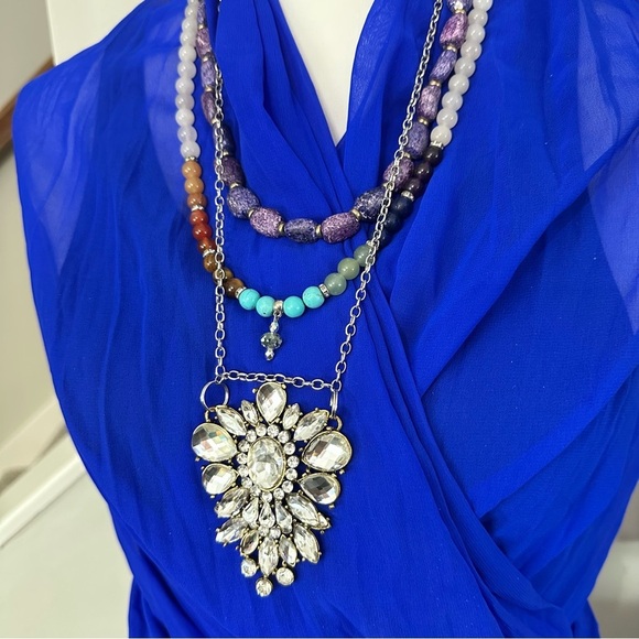 Handmade Layered Necklace upcycled Repurposed Ornate Crystal Pendant OOAK 4191 L - Picture 4 of 15